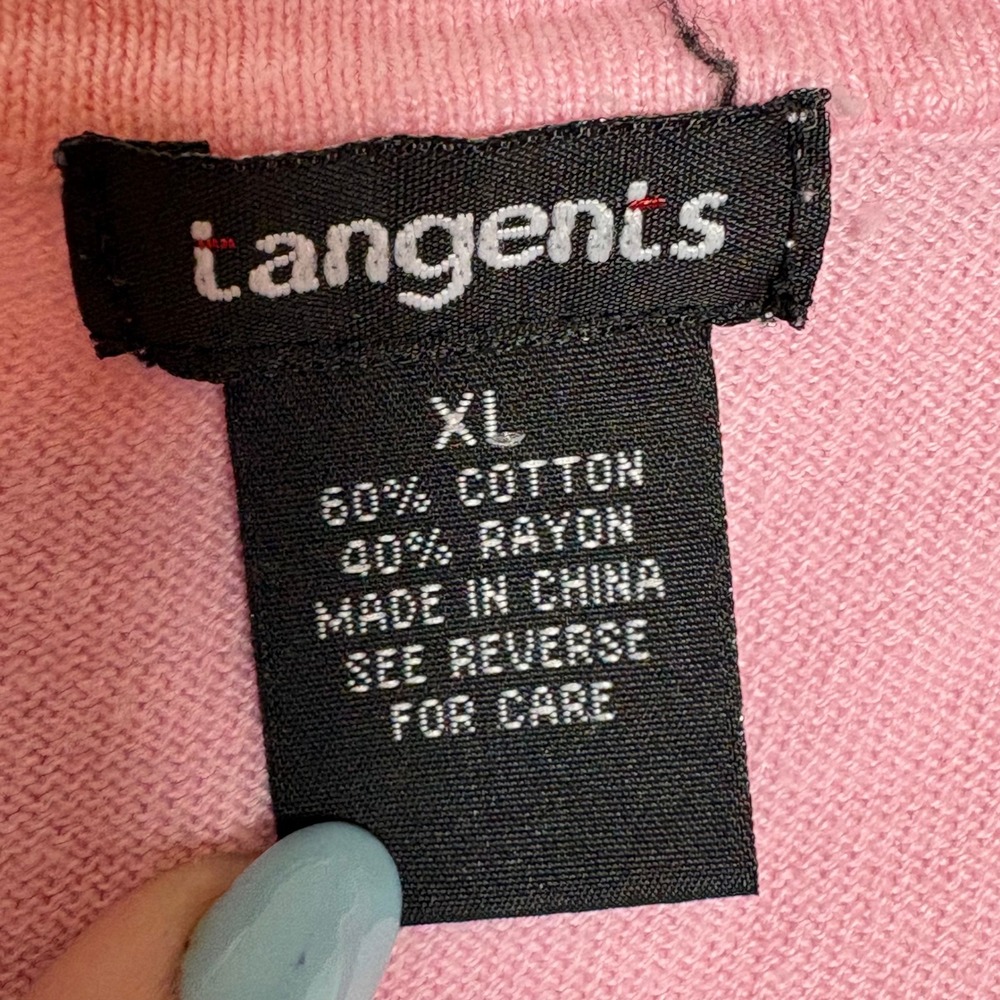 Tangents Pink Scoop Neck Pointelle Knit Short Sleeve Top XL Cotton Rayon Y2K - Picture 3 of 7